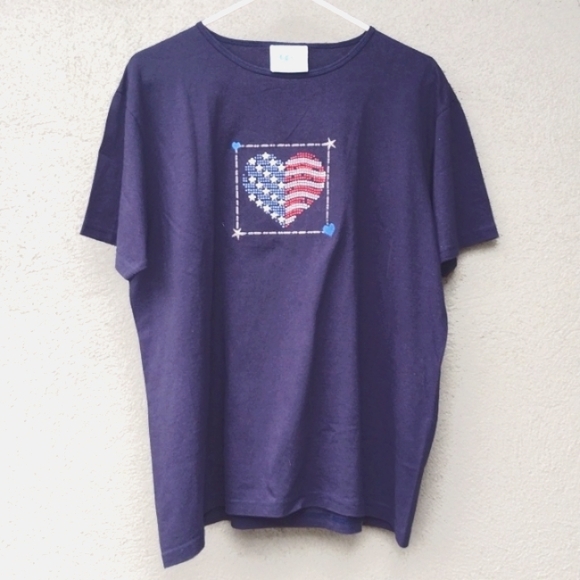 Vintage Blue Patriotic Heart T-shirt XL - Picture 1 of 7